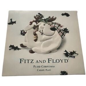 Vintage 1980Fitz & Floyd Christmas Reindeer Canape Plate Cookies Candy Tray 10"